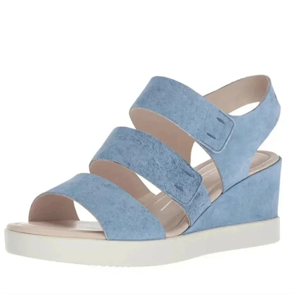 ECCO Shape Plateau Wedge Sandal Sky Blue Indigo Adjustable Straps NWT - Picture 4 of 7